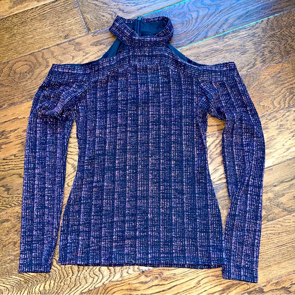BCBGMaxazria sparkly cut out long sleeve top